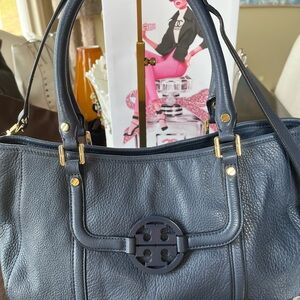 Tory Burch Navy Blue Leather Shoulder Bag w Crossbody Strap